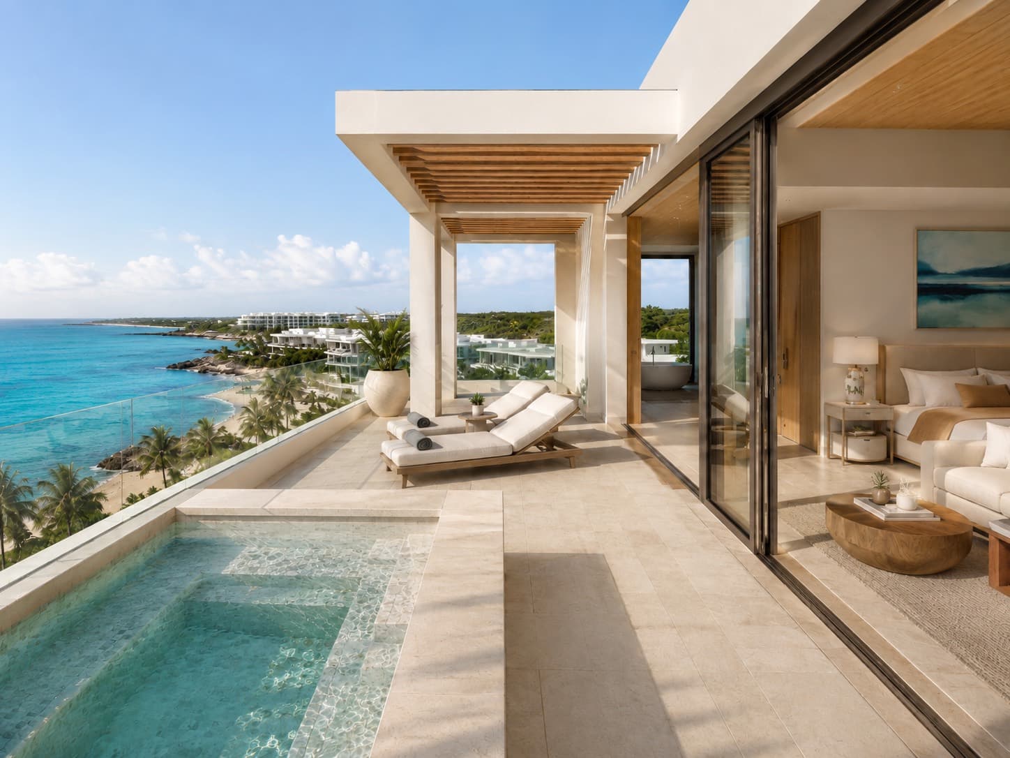 Terrace with plunge pool and loungers over the Bazaruto Channel